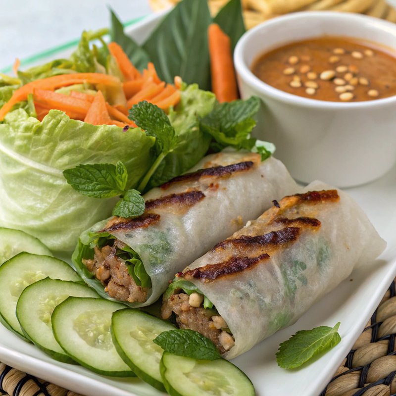 Cơm Ném Nướng - Vietnamese Grilled Pork Patties with Rice Paper Rolls