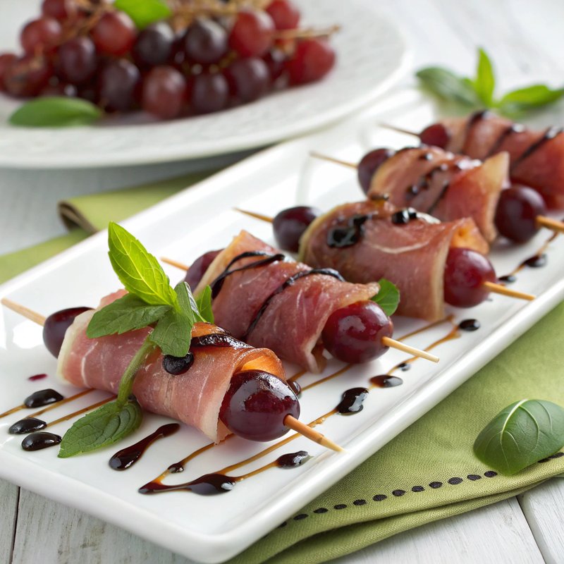 Prosciutto and Grape Skewers with Balsamic Glaze