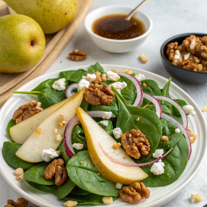 Pear and Walnut Spinach Salad
