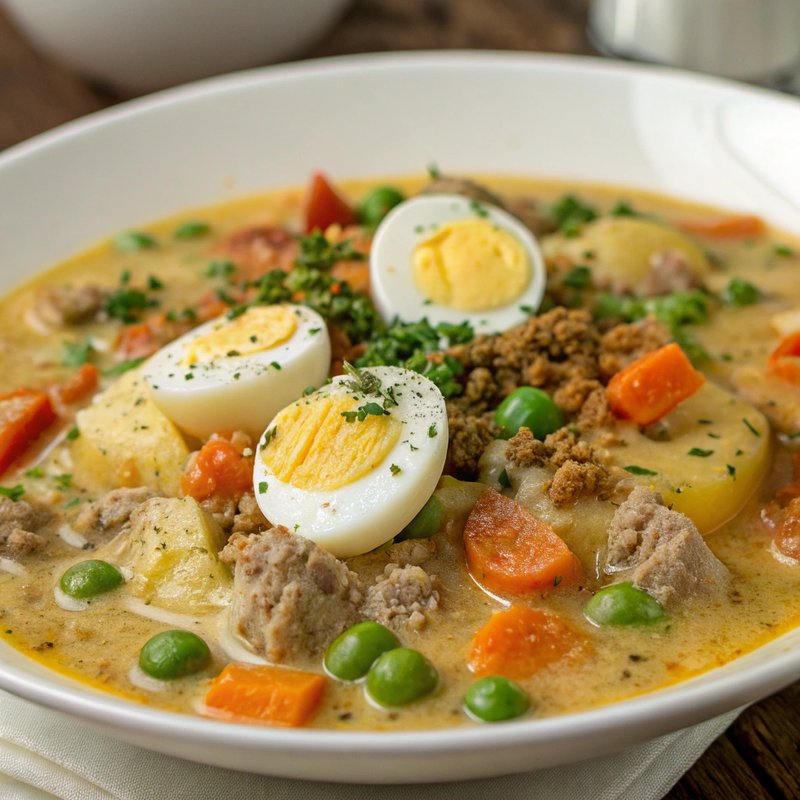 Sipo Egg with Creamy Pork-Vegetable Medley
