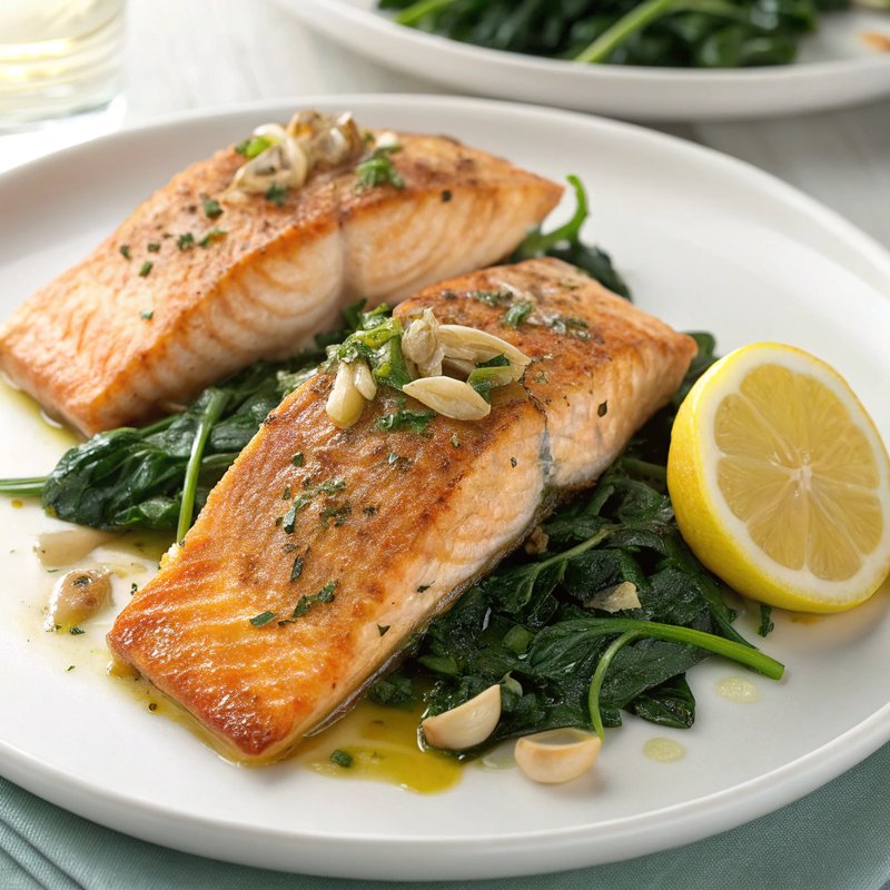 Pan-Seared Steelhead Trout with Garlic-Infused Sautéed Spinach