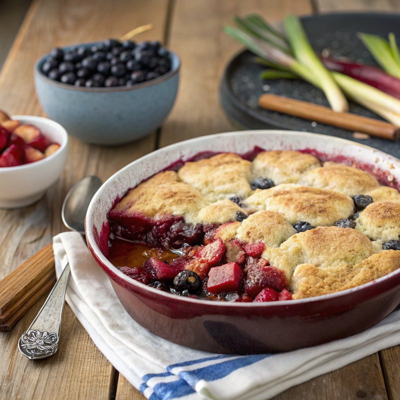 Rhubarb and Blueberry Cobbler