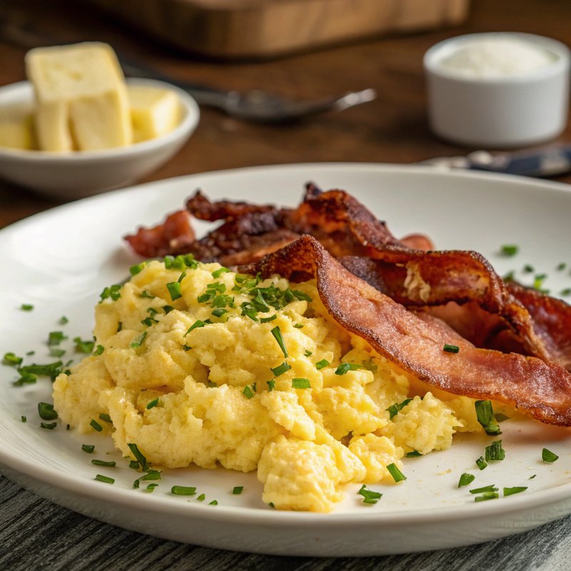 Scrambled Eggs and Crispy Bacon