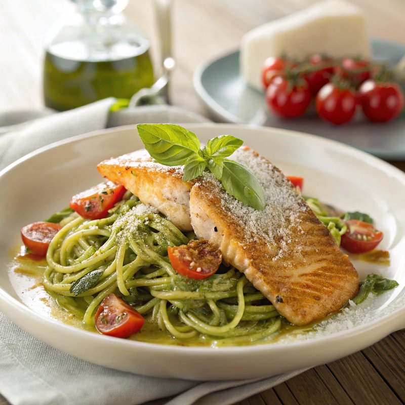 Pan-Seared Steelhead Trout with Pesto Pasta