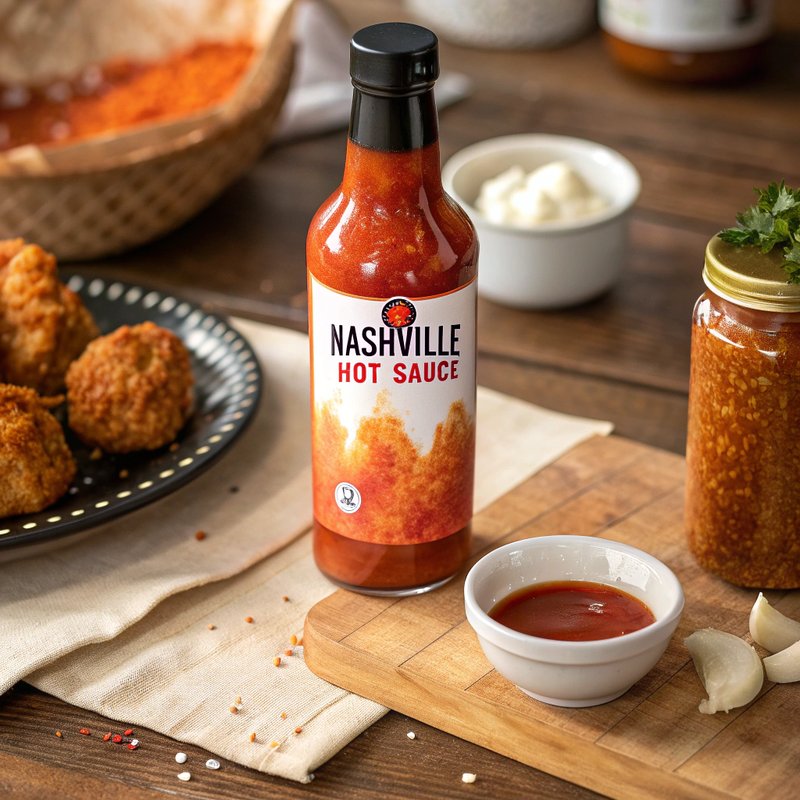 Nashville Hot Sauce - Dive into the bold flavors of Nashville with this fiery hot sauce that will awaken your taste buds! Perfect for drizzling over fried chicken, adding t