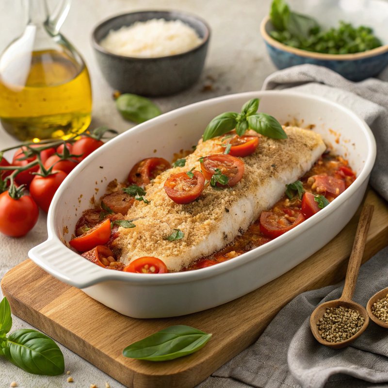 Parmesan Crusted White Fish with Tomato and Basil