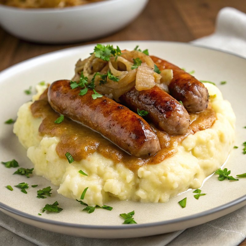Bangers and Mash with Rich Onion Gravy