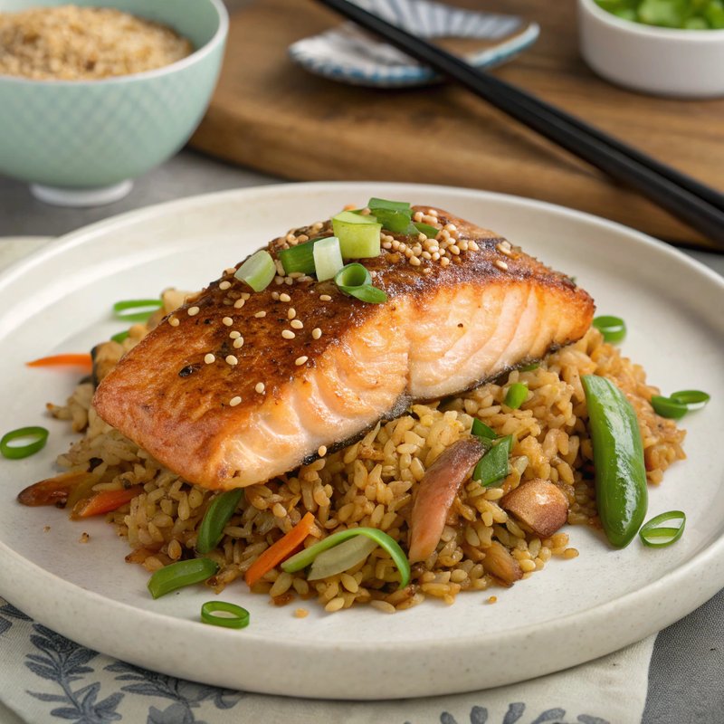 Crispy Skin Salmon with Ginger Garlic Stir-Fried Rice