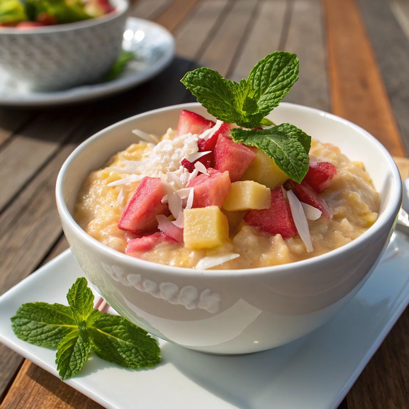 Tropical Rhubarb and Coconut Rice Pudding