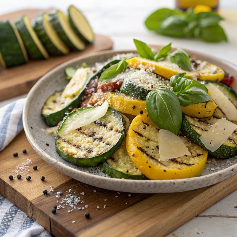 Grilled Zucchini and Squash with Basil and Parmesan