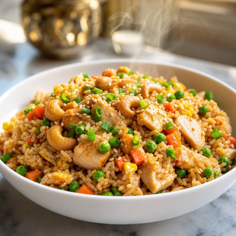 Fried Rice with Chicken and Cashews - Experience a symphony of flavors with this Chicken and Cashew Fried Rice recipe. Every bite teases your palate with the tender juiciness of chicken, t