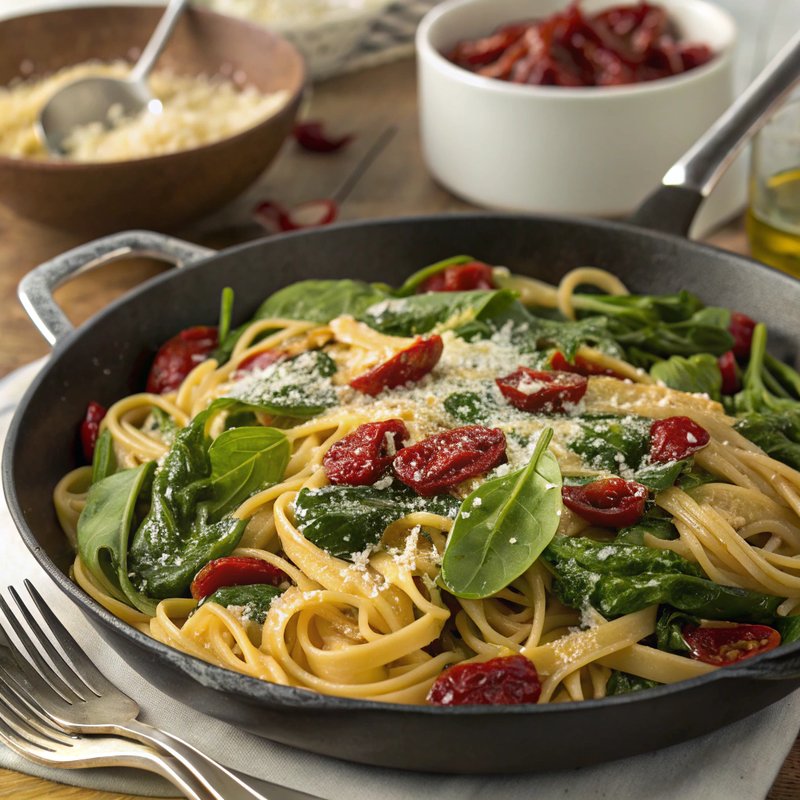 Spinach and Sun Dried Tomato Pasta