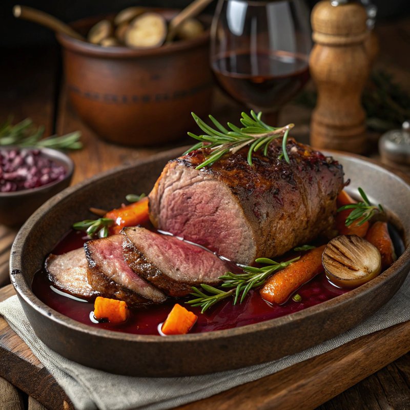 Herb-Roasted Venison with Red Wine Sauce