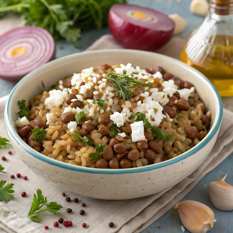 Lentils with Brown Rice and Feta
