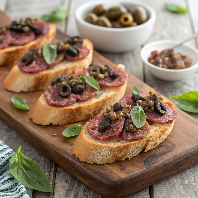 Salami and Olive Tapenade Crostini